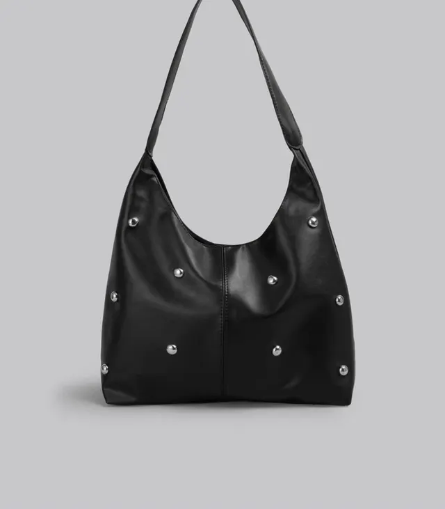 Black Studded Hobo Bag