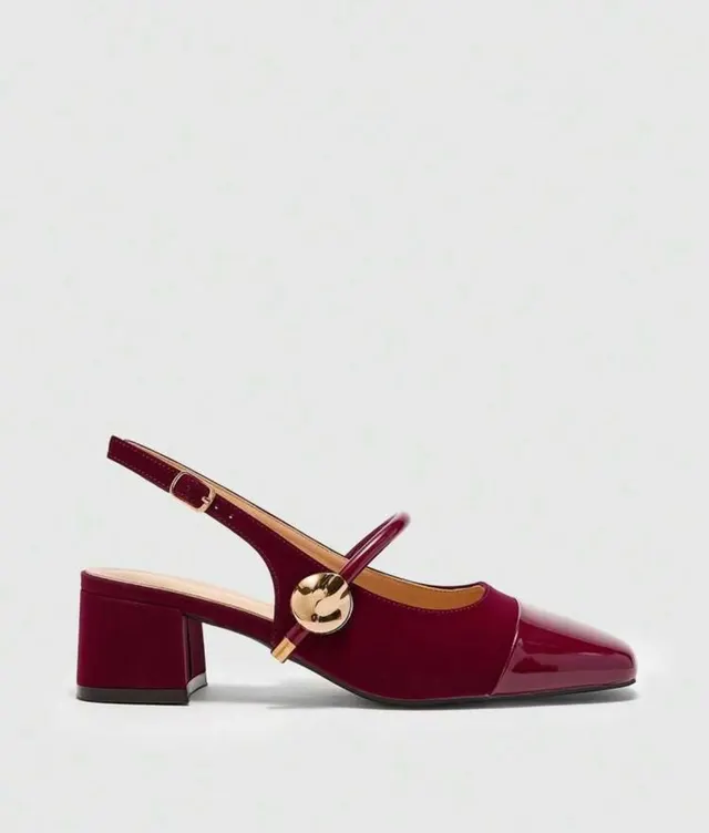 Wine Velvet Cap-Toe Mary Janes