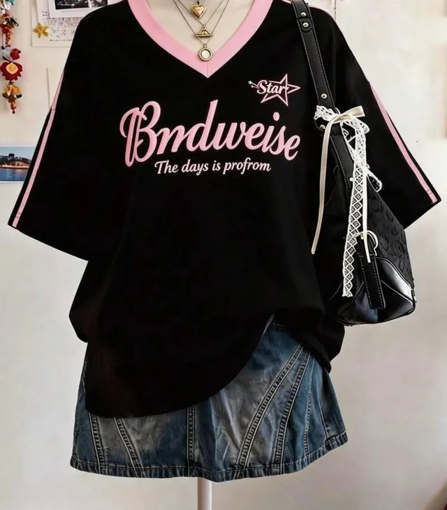 Black V-Neck Star Logo Tee