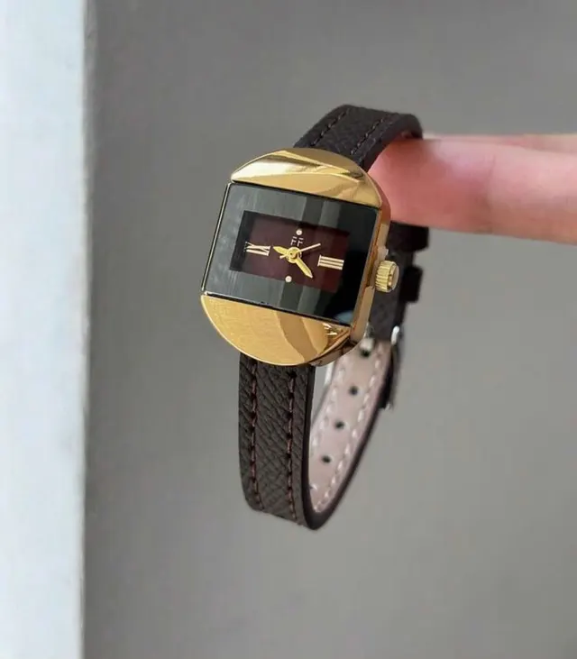 Gold Statement Watch with Brown Strap