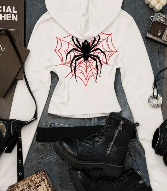 White Spider Web Zip Hoodie