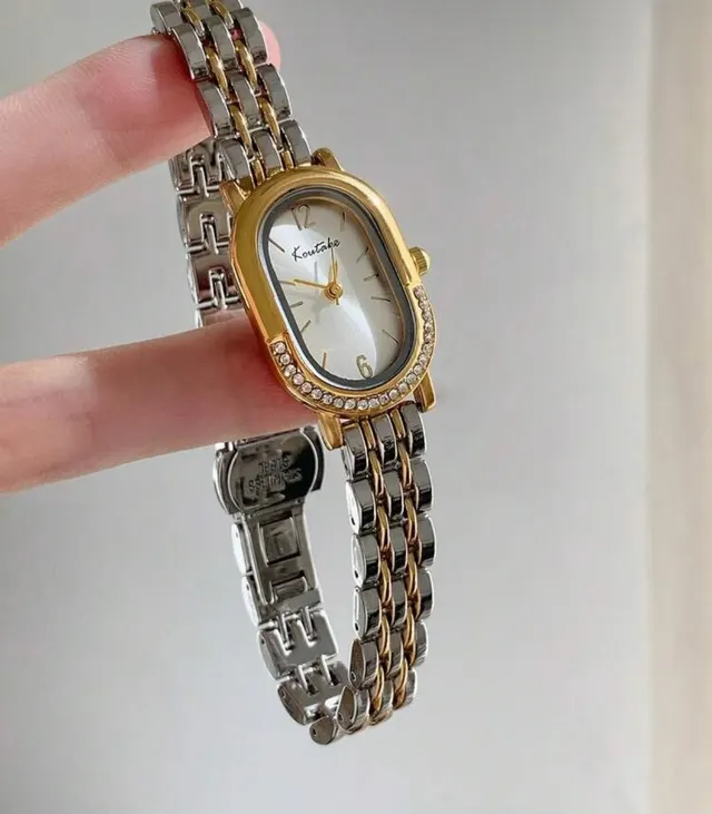 Two-Tone Crystal Oval Watch