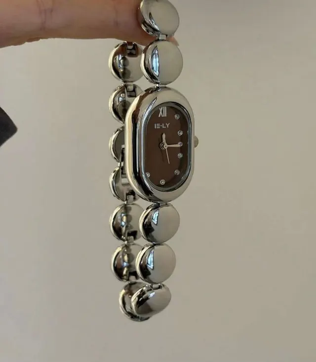 Silver Pebble Watch with Brown Dial