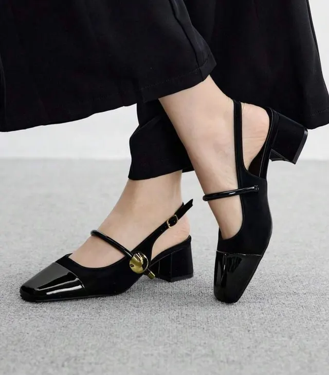 Black Cap-Toe Mary Jane Slingbacks