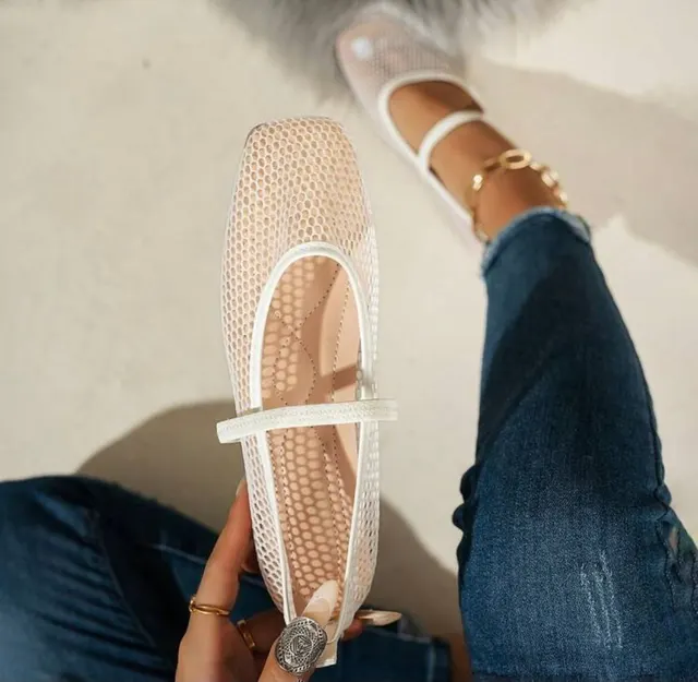 White Fishnet Mary Jane Flats