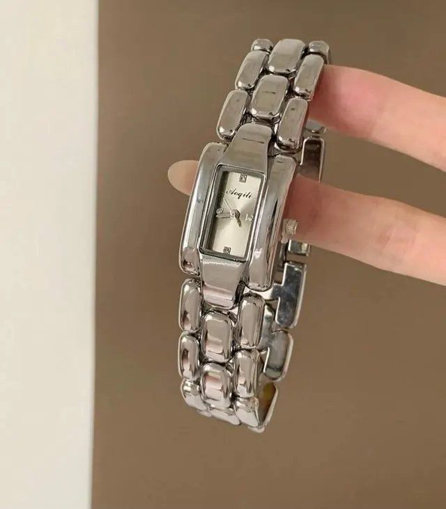 Silver Rectangle Link Watch