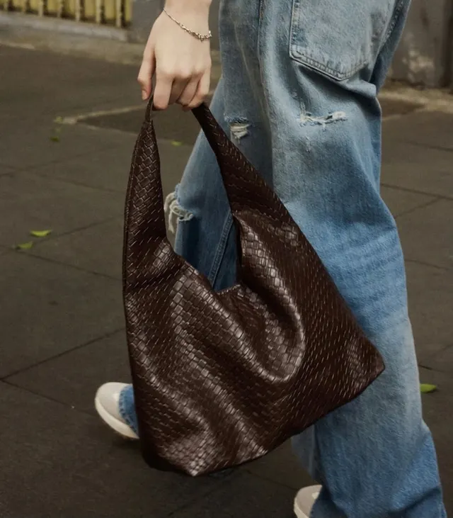 Brown Woven Hobo Bag