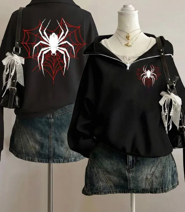 Black Spider Half-Zip Hoodie