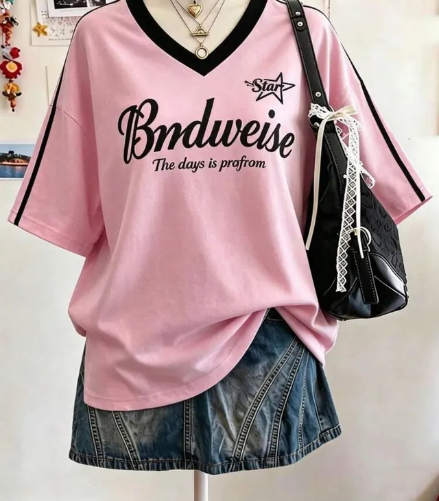 Pink V-Neck Star Logo Tee