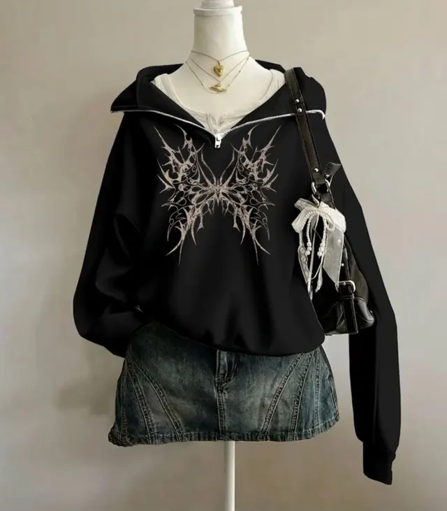 Black Thorn Wings Half-Zip