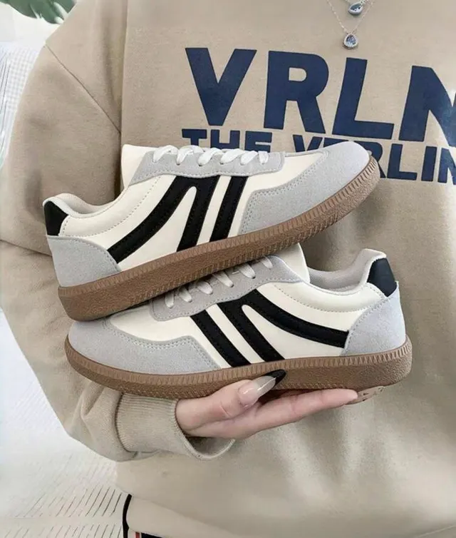 Grey and Black Stripe Retro Sneakers