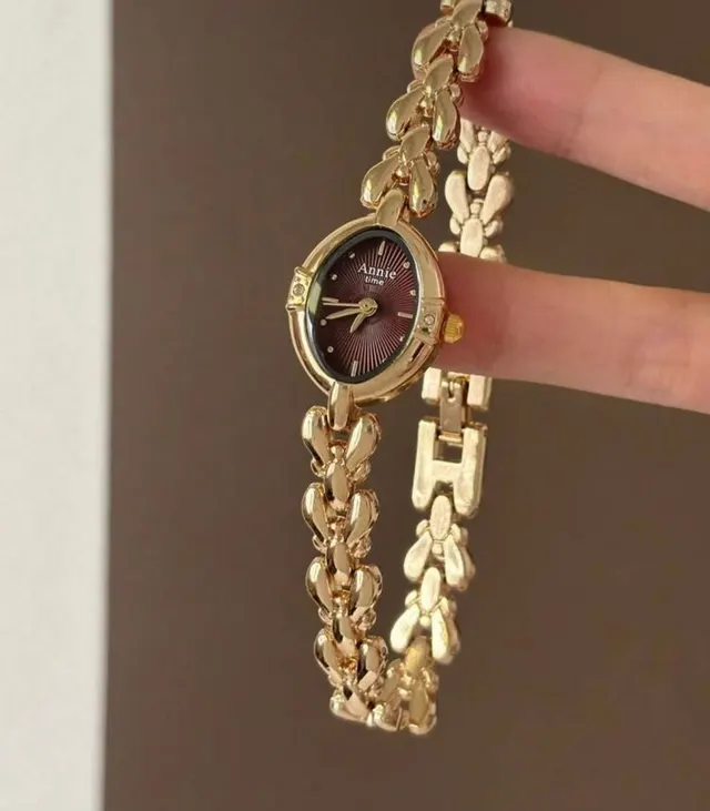Gold Chain Watch with Plum Dial