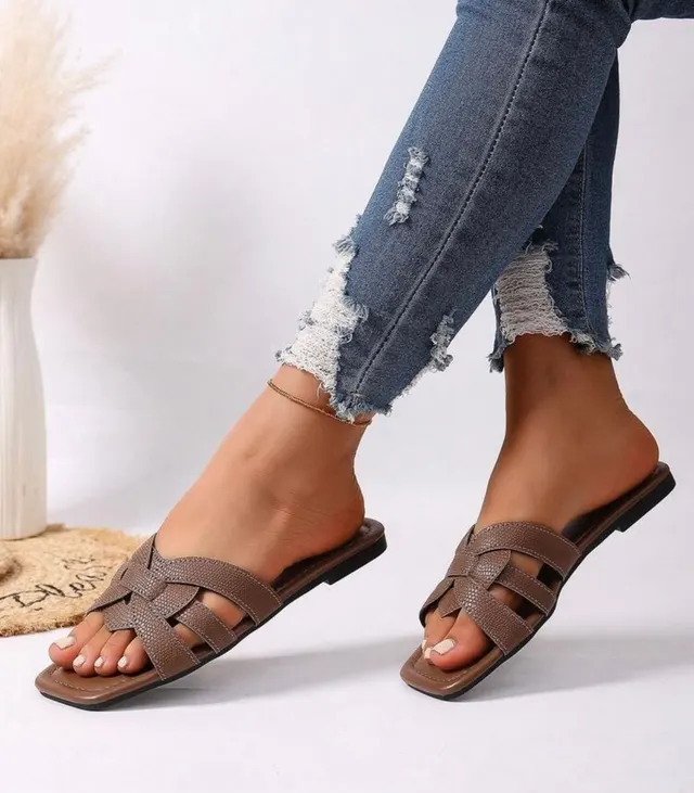 Mocha Woven Slides