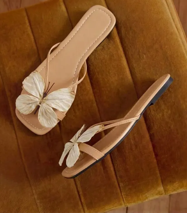 Nude Butterfly Toe-Post Sandals