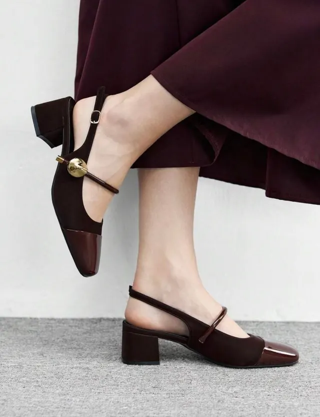 Chocolate Cap-Toe Mary Jane Slingbacks