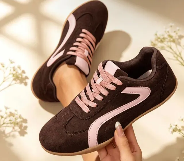 Chocolate and Pink Retro Sneakers