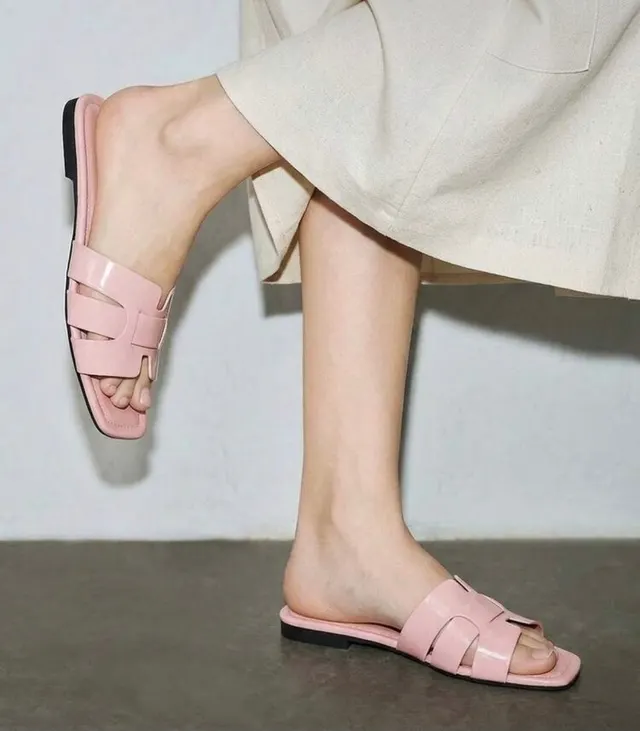Blush Patent H-Strap Slides