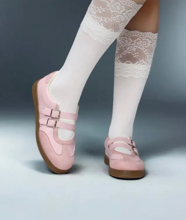 Pink Double-Strap Mary Jane Sneakers
