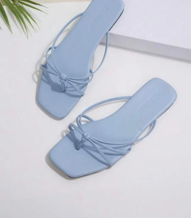 Sky Blue Knotted Toe-Loop Slides
