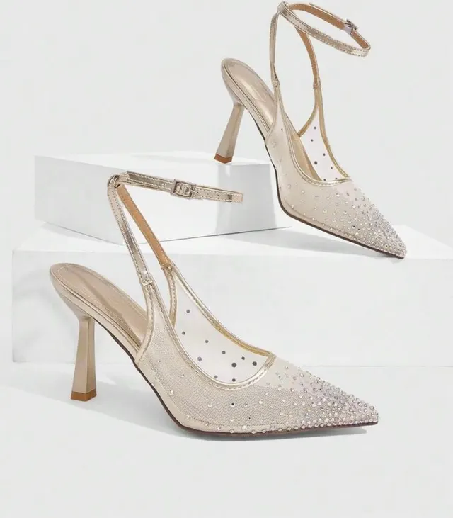 Gold Crystal Mesh Stilettos