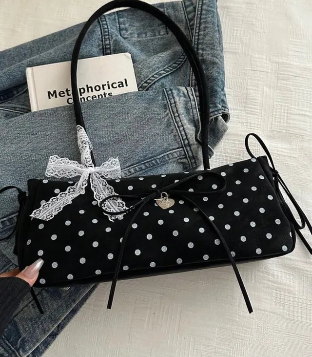 Black Polka Dot Bow Baguette