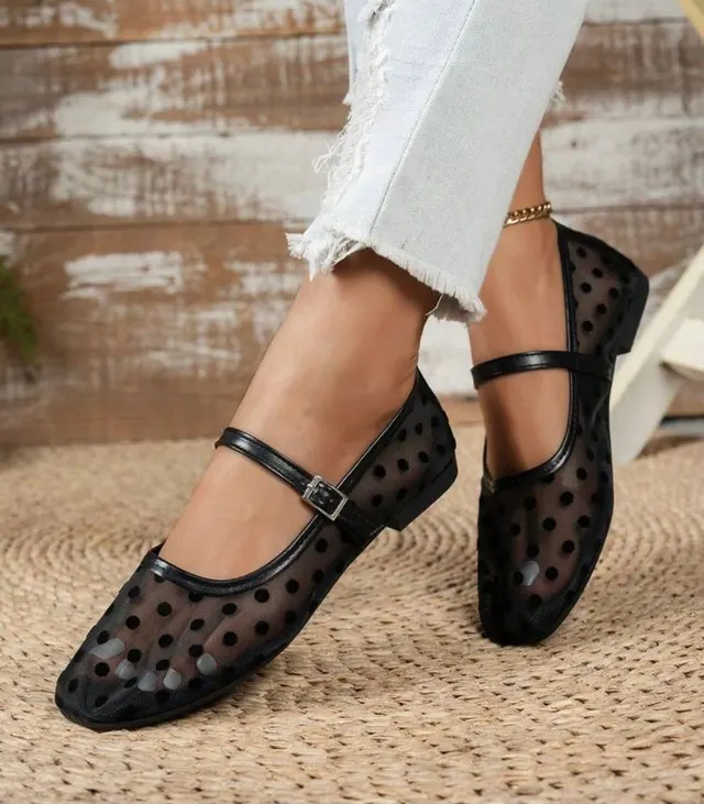Black Polka Dot Mesh Mary Janes