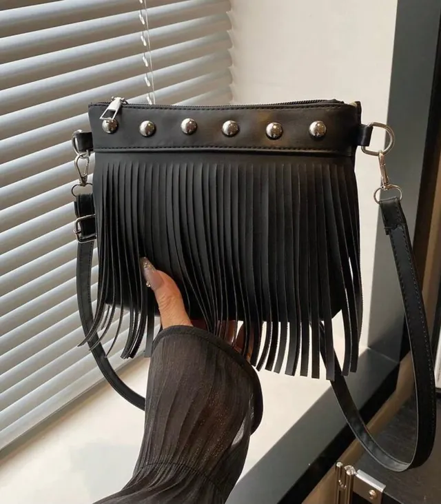 Black Fringe Studded Crossbody