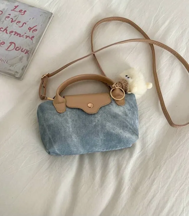 Denim Mini Bag with Bear Charm